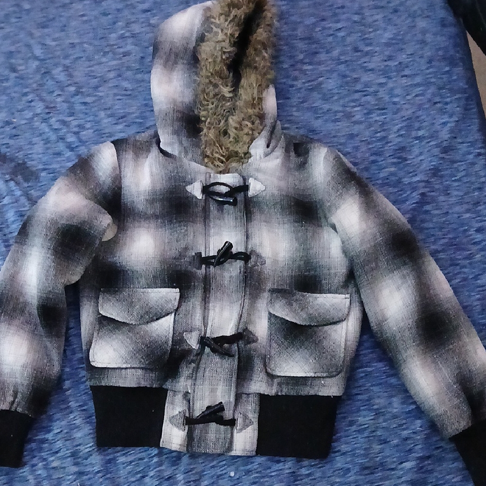 Faded Glory Kids Pea Coat - Black and Gray